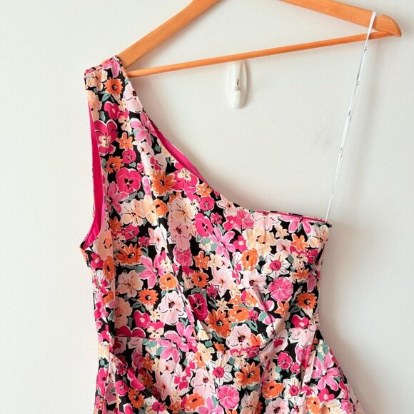 Lulus Gorgeous Garden Pink Floral One-Shoulder Faux-Wrap Mini Dress NWT Large - Picture 6 of 8
